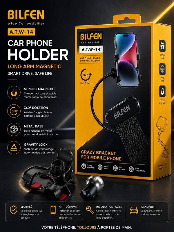 Support téléphone long bras magnétique